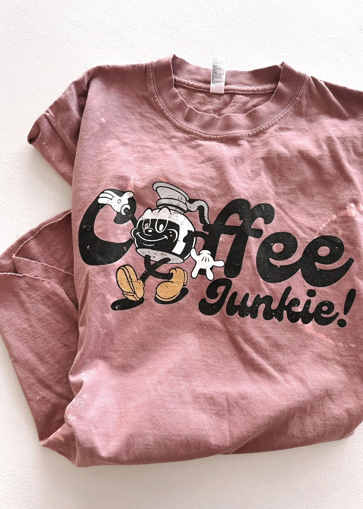 COFFEE JUNKIE BLEACHED OUT SIDE SLIT TEE