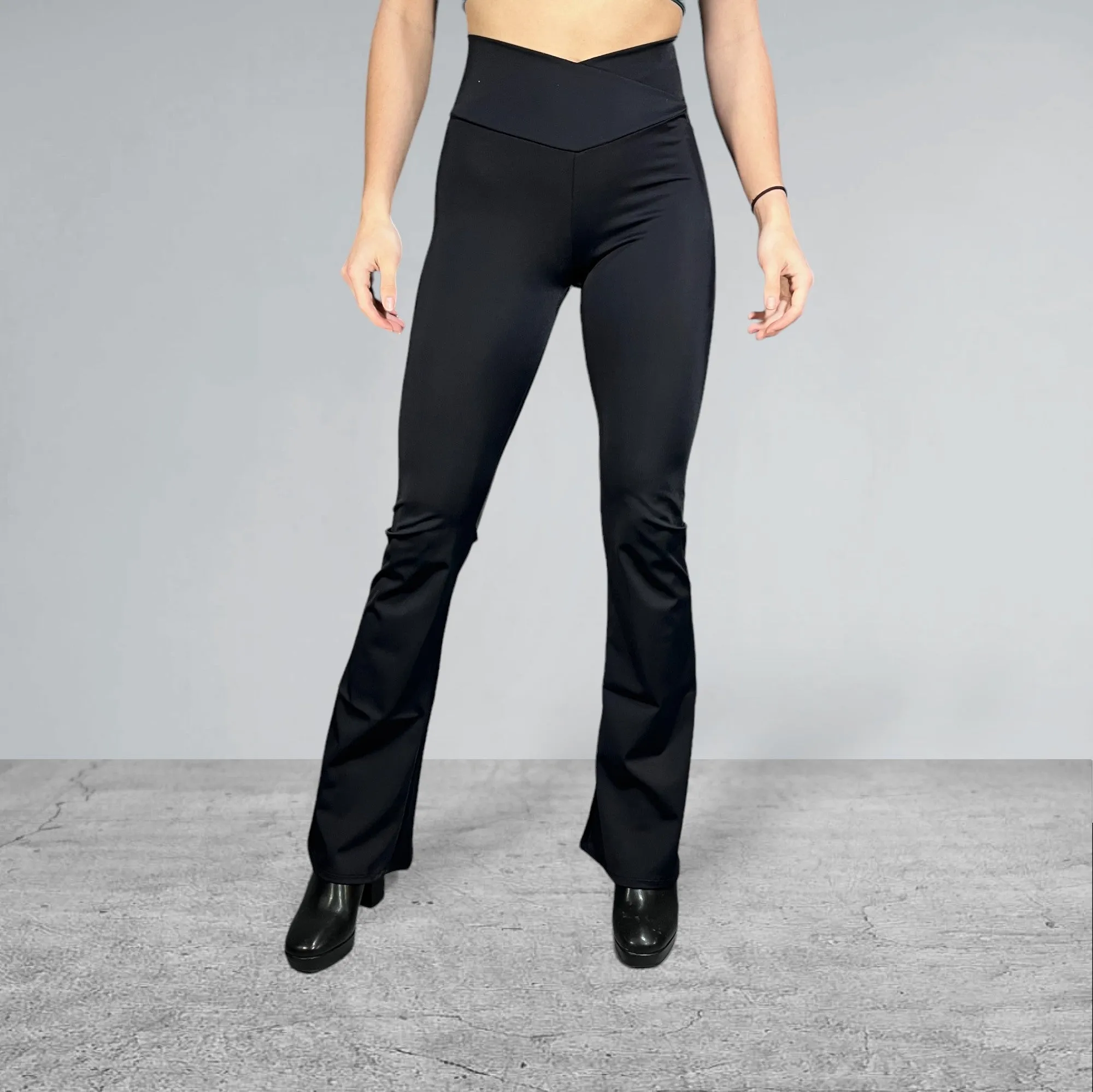 Crossover V-Waist Bootcut Flare Pants - Matte Spandex MANY COLORS to CHOOSE from