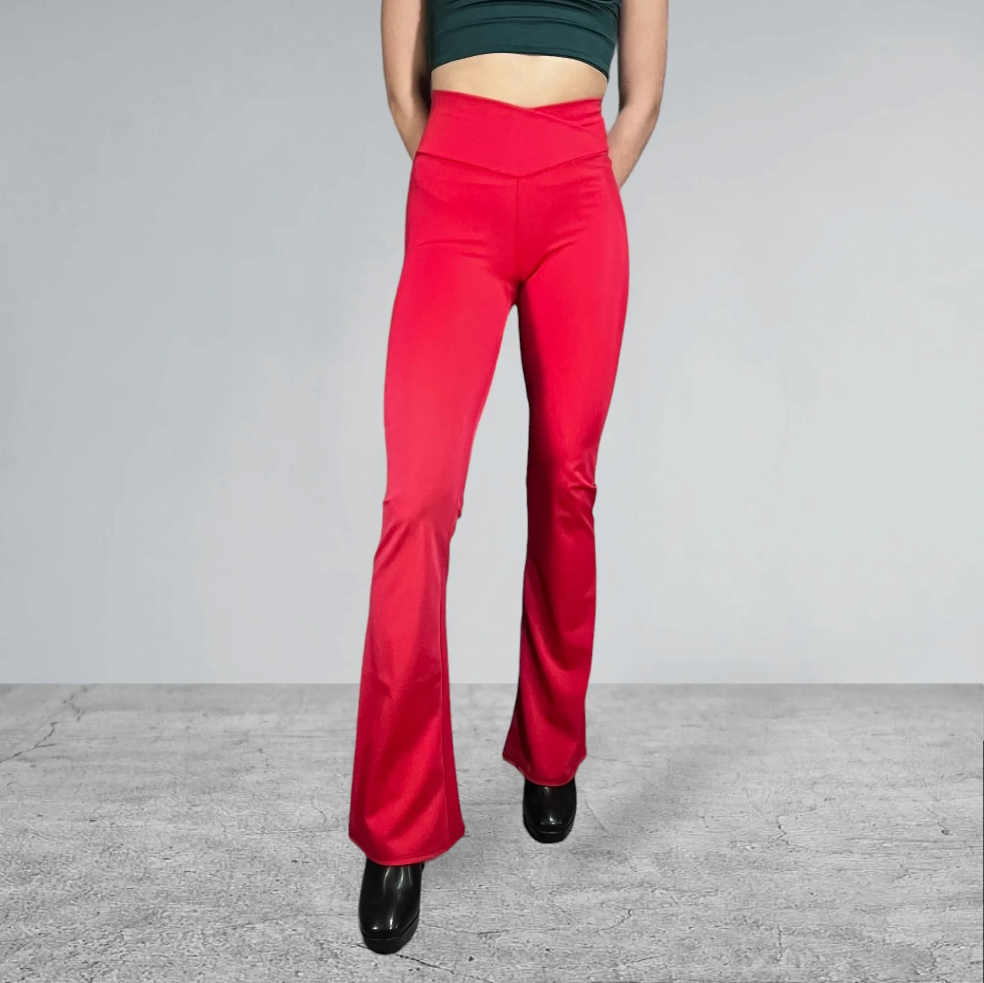 Crossover V-Waist Bootcut Flare Pants - Matte Spandex MANY COLORS to CHOOSE from