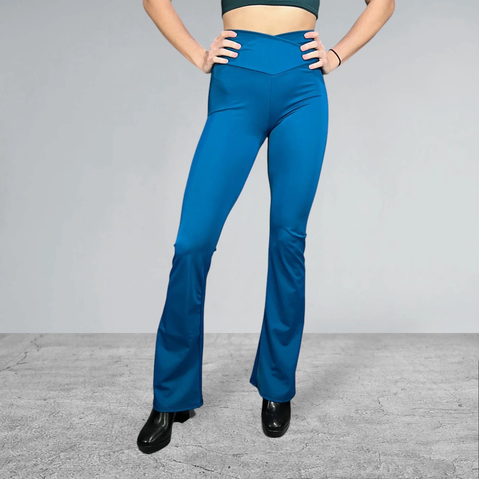 Crossover V-Waist Bootcut Flare Pants - Matte Spandex MANY COLORS to CHOOSE from