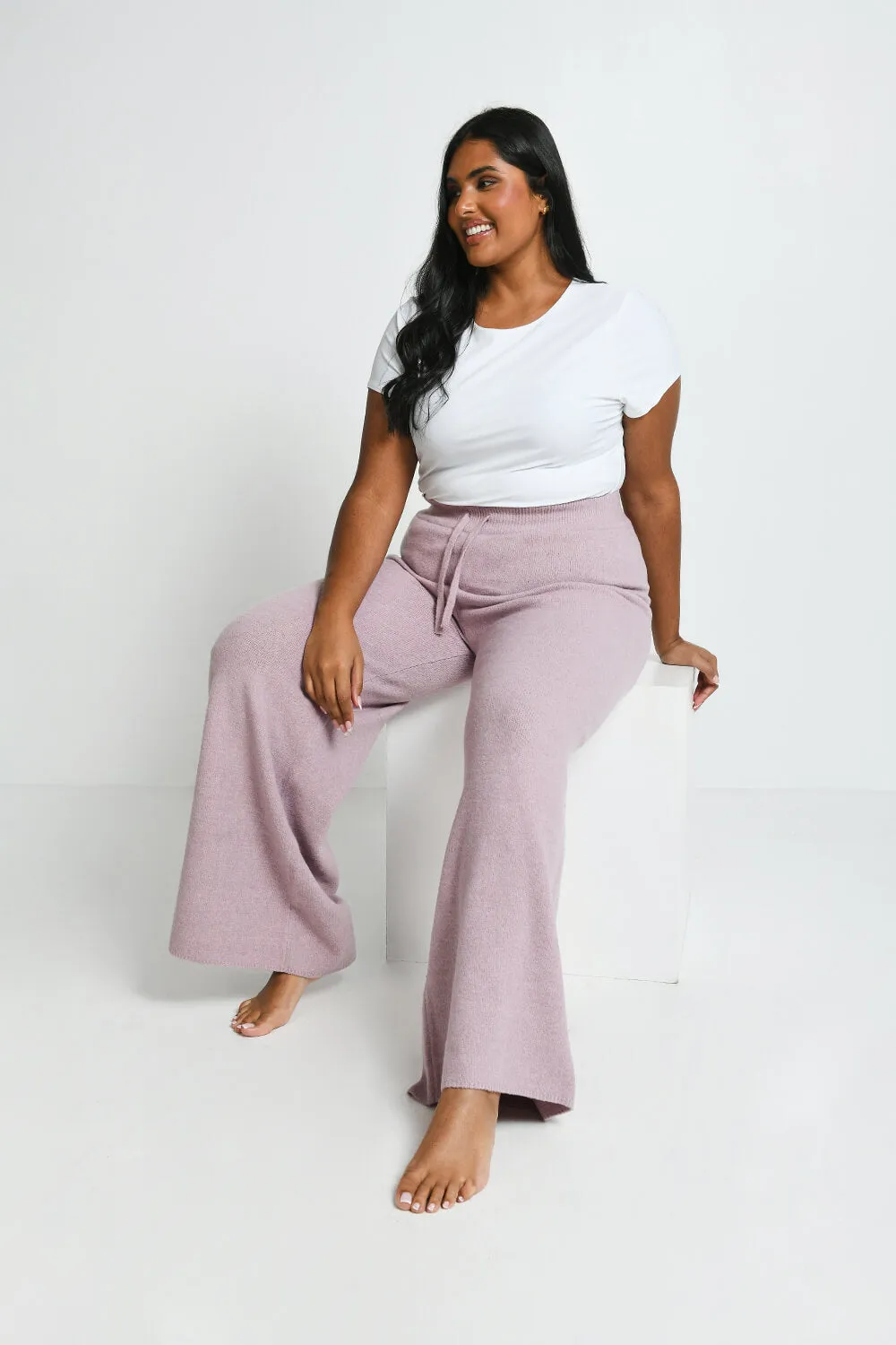 Curve Knit Wide Leg Lounge Trousers - Pink