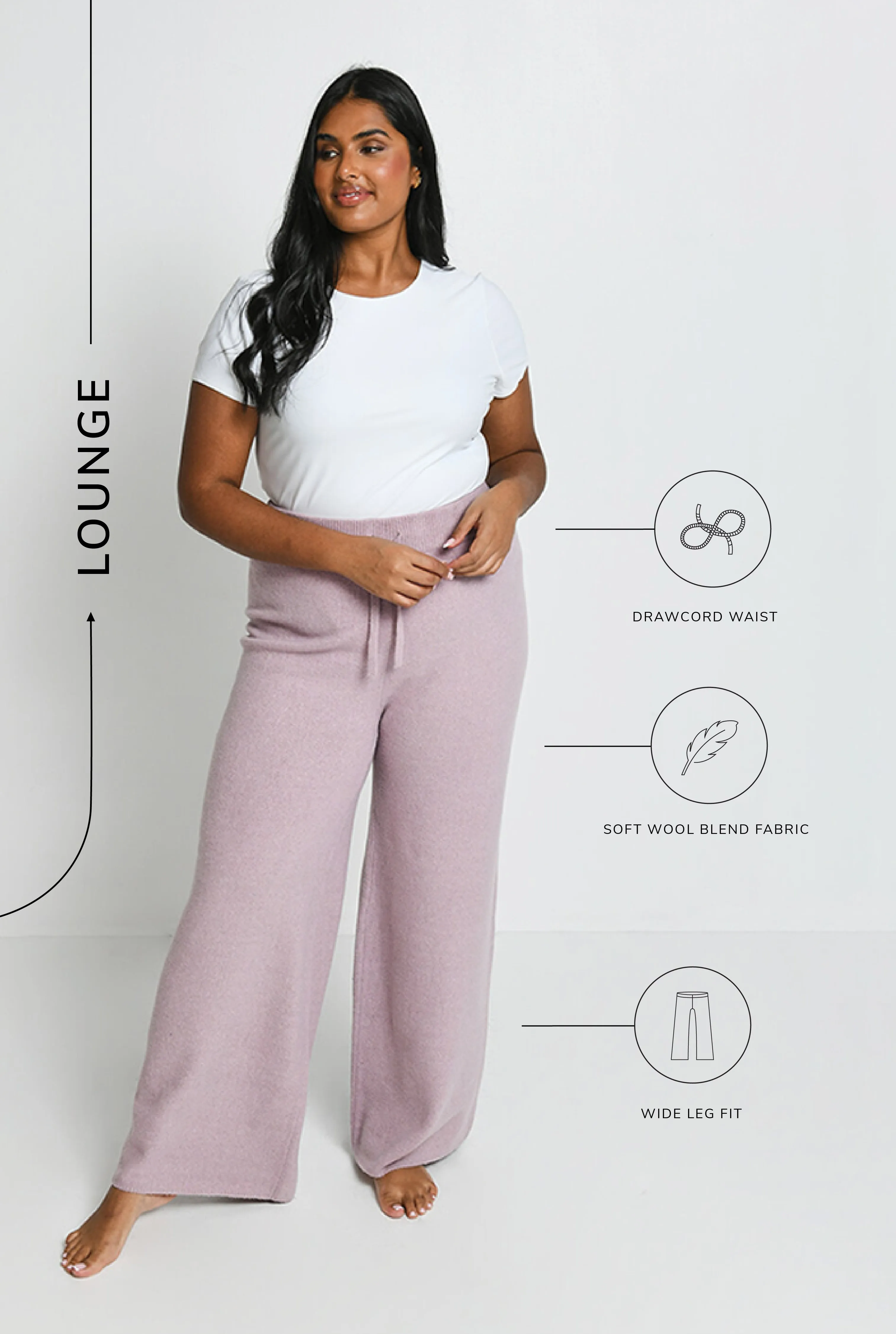 Curve Knit Wide Leg Lounge Trousers - Pink