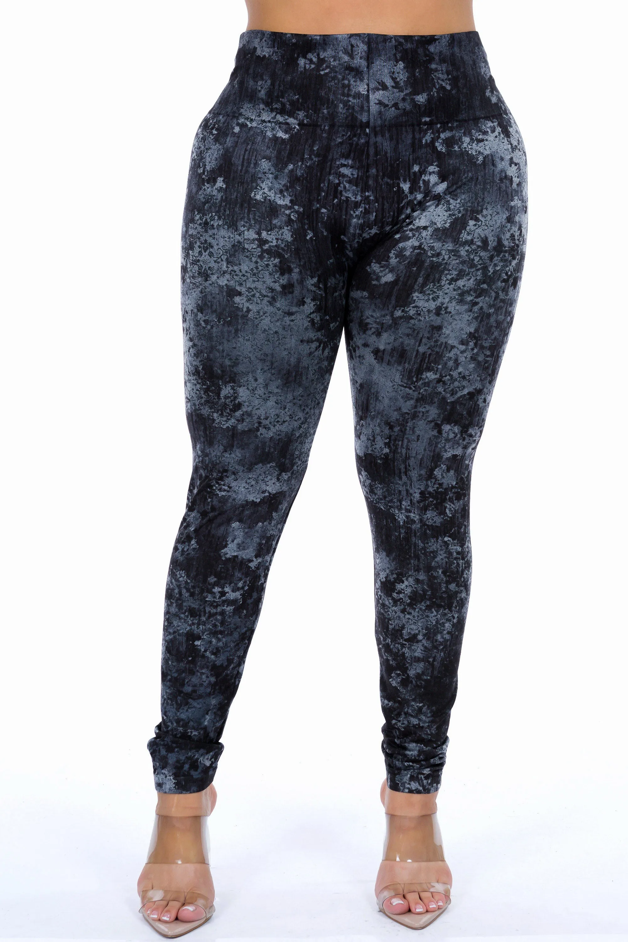 Dappled Floral Painting Print Leggings in Pewter
