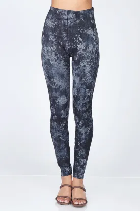 Dappled Floral Painting Print Leggings in Pewter