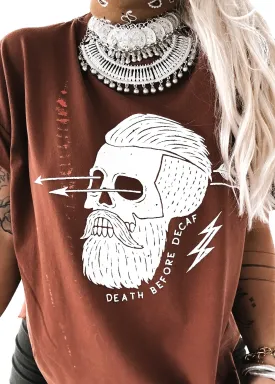 DEATH BEFORE DECAF BLEACHED OUT SIDE SLIT TEE