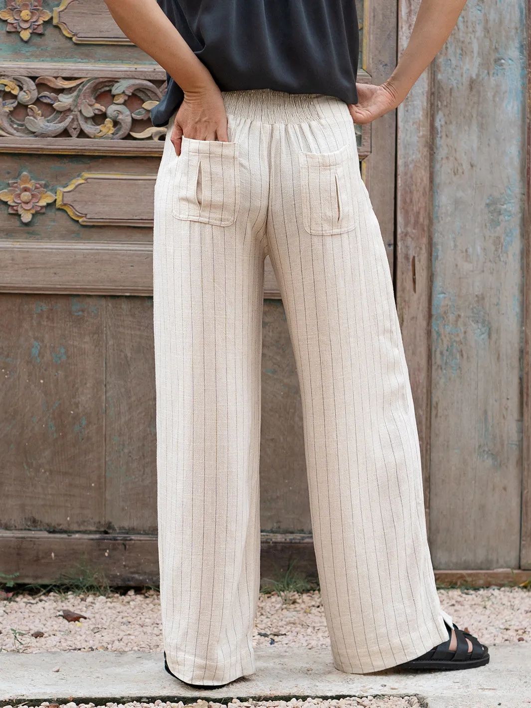 Del Mar Linen Blend Pants Black Pinstripe