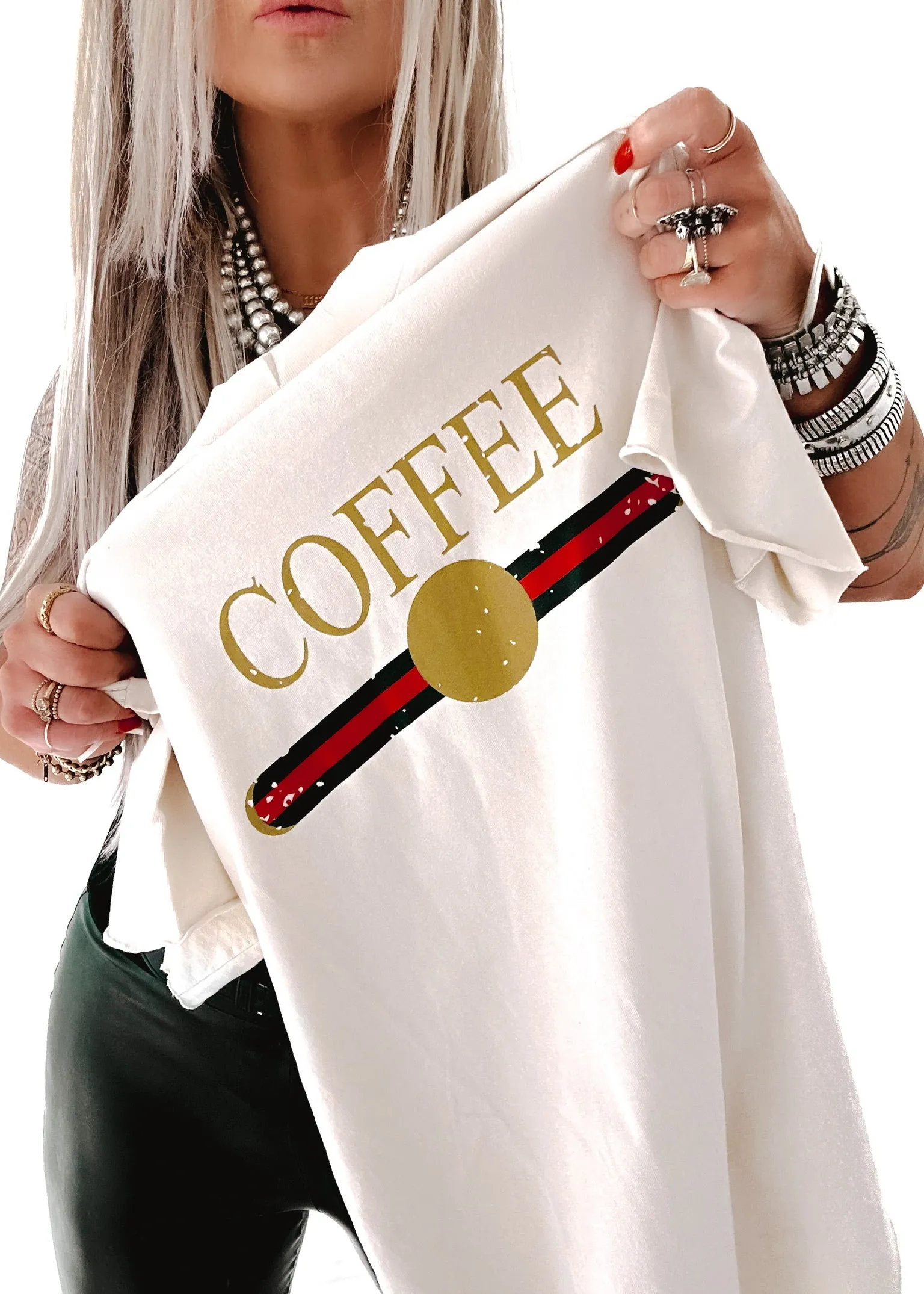 DESIGNER COFFEE SIDE SLIT TEE