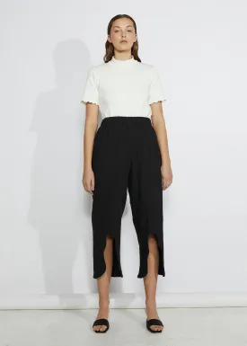 DISTORT CULOTTES [ Black Crinkle Cotton Wide Leg Pants, Wavy Cutout ]