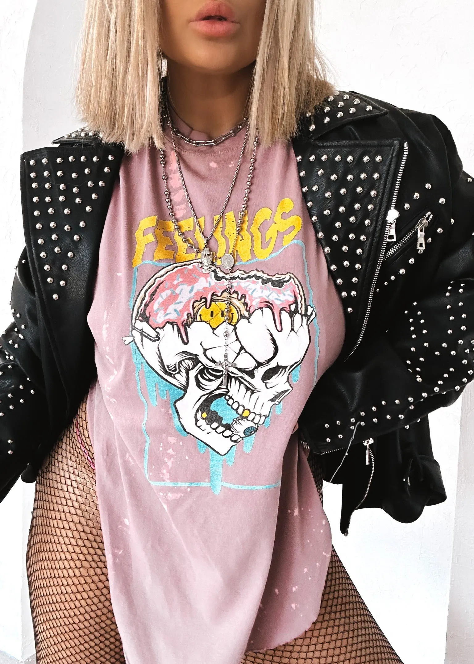 F*CK FEELINGS BLEACHED OUT SIDE SLIT TEE