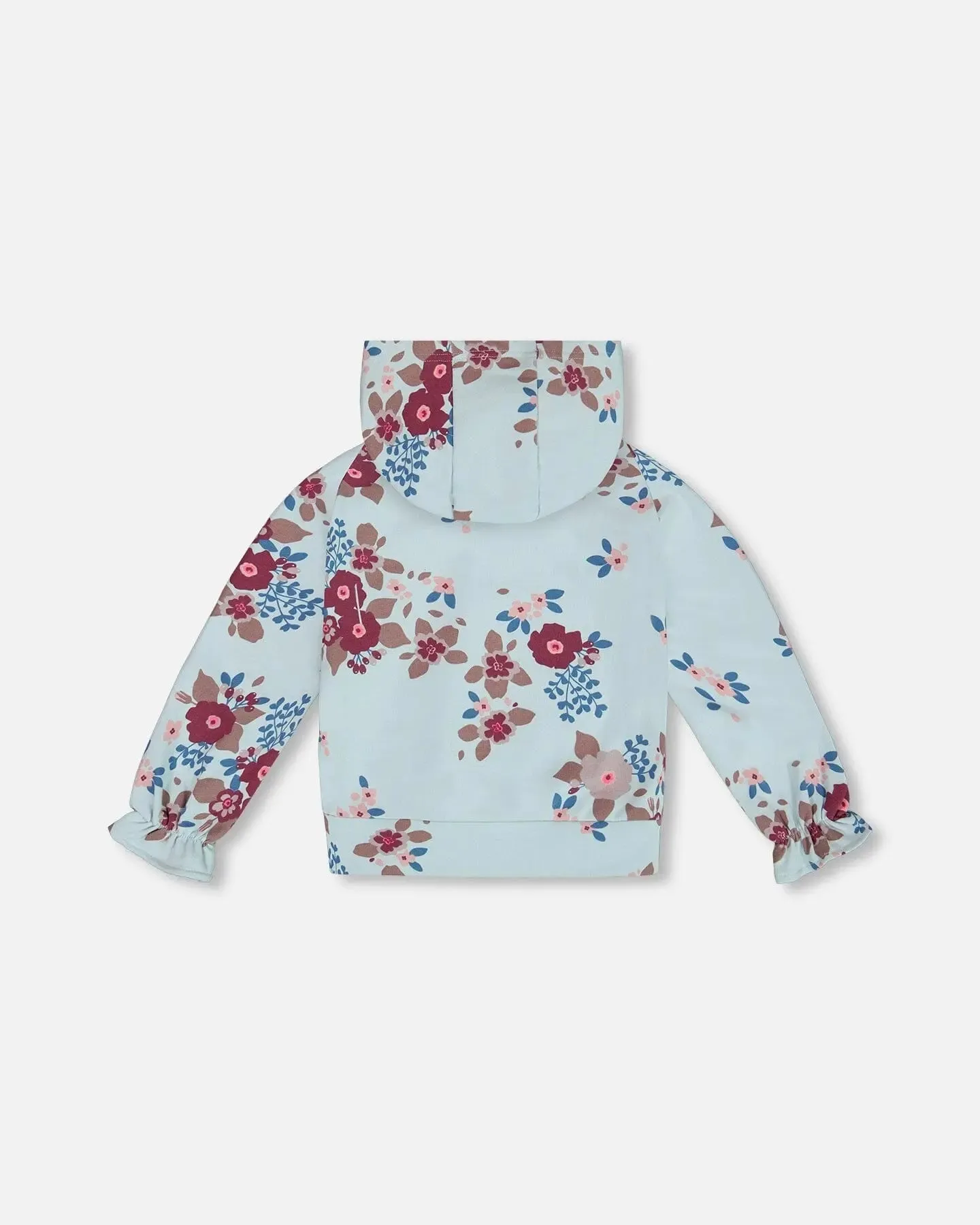 Fleece Hoodie Light Blue Printed Big Flowers