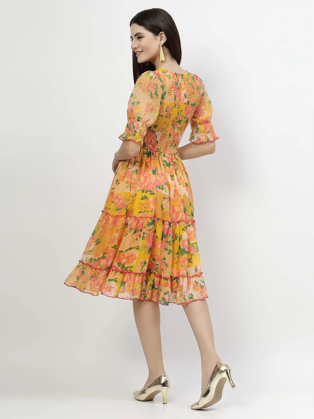 Floral Printed Chiffon Women's Tiered Dress