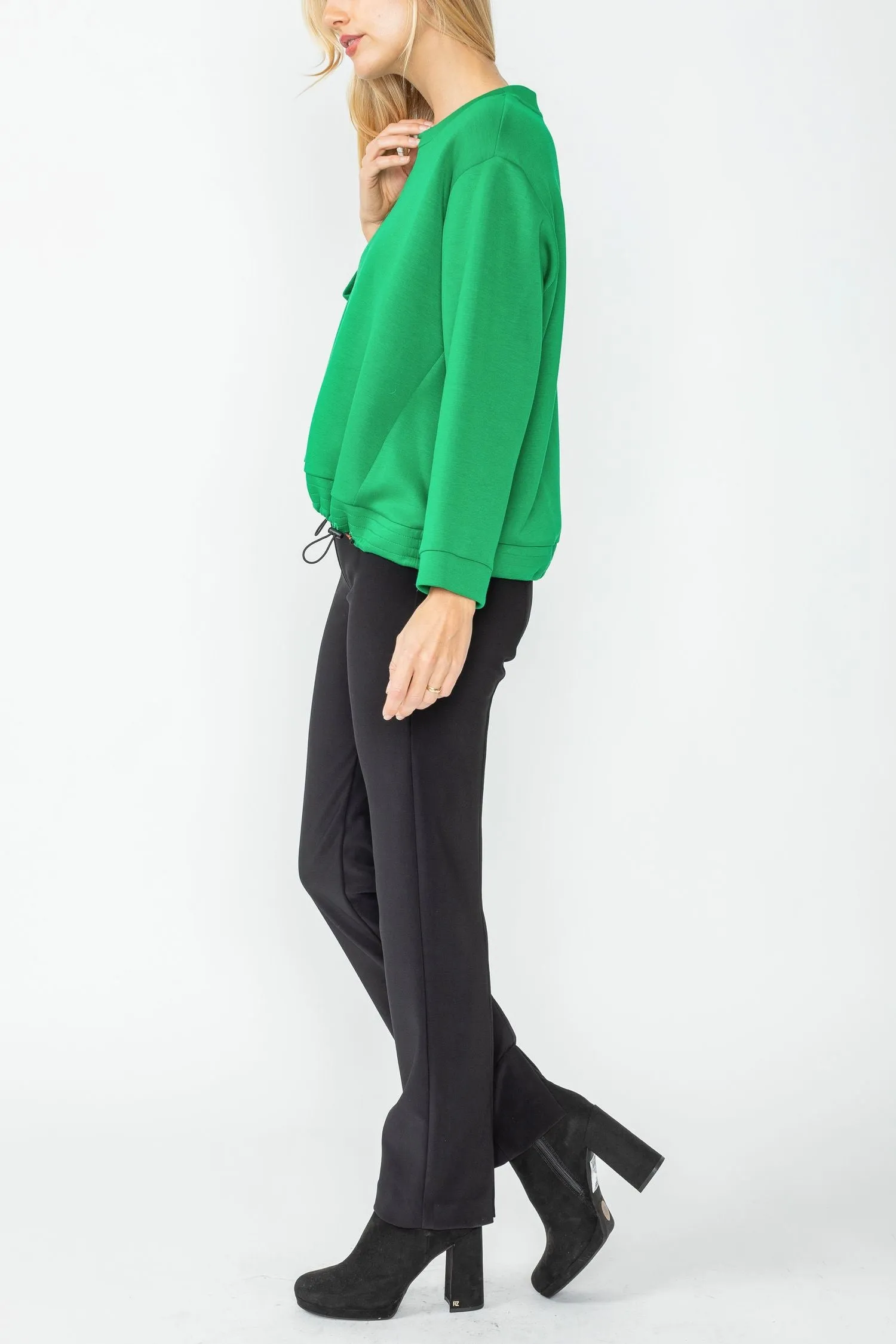 Green Round Neck 3/4 Sleeve Boxy Top