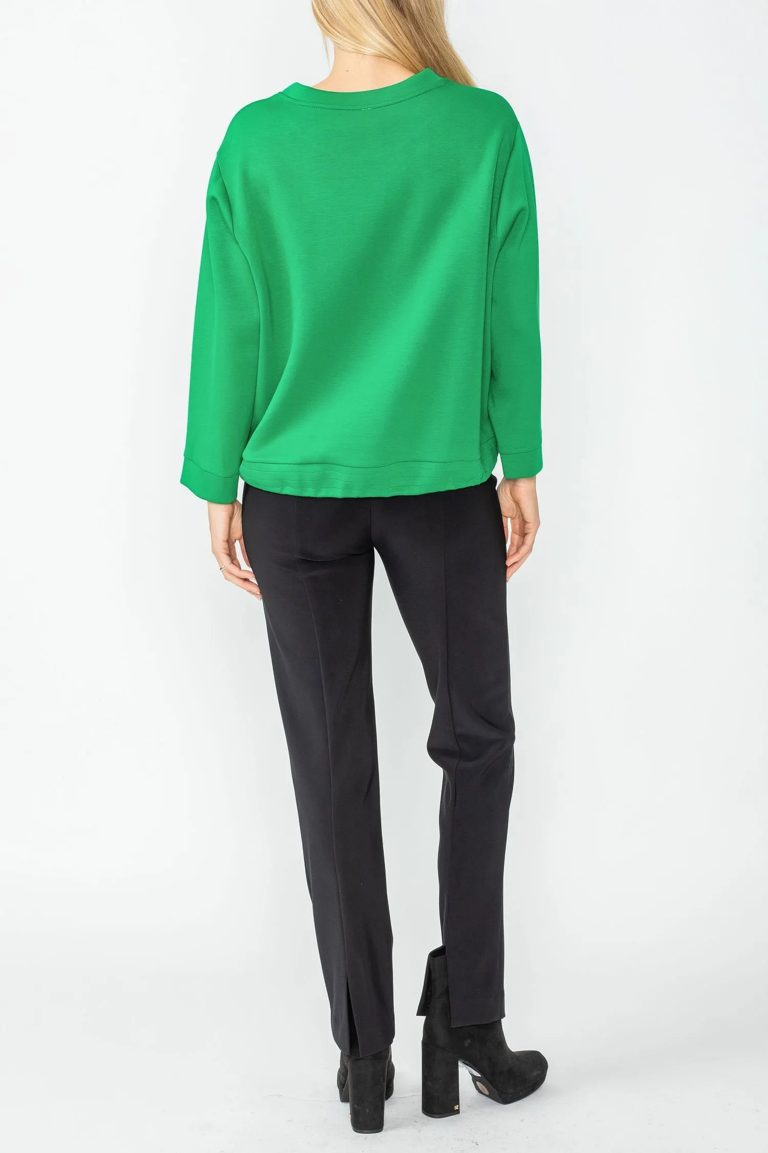 Green Round Neck 3/4 Sleeve Boxy Top