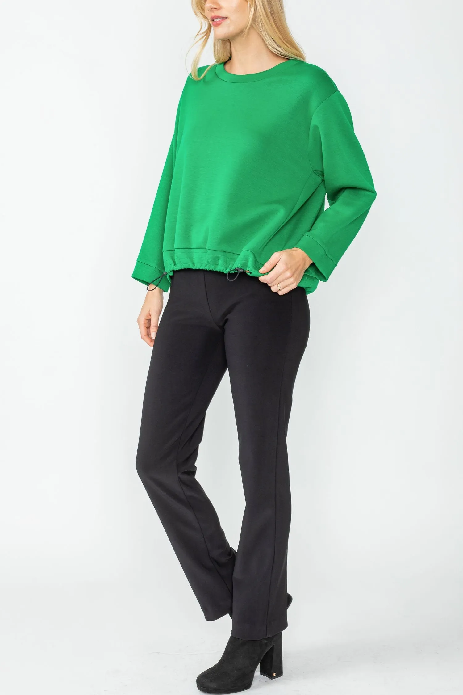 Green Round Neck 3/4 Sleeve Boxy Top