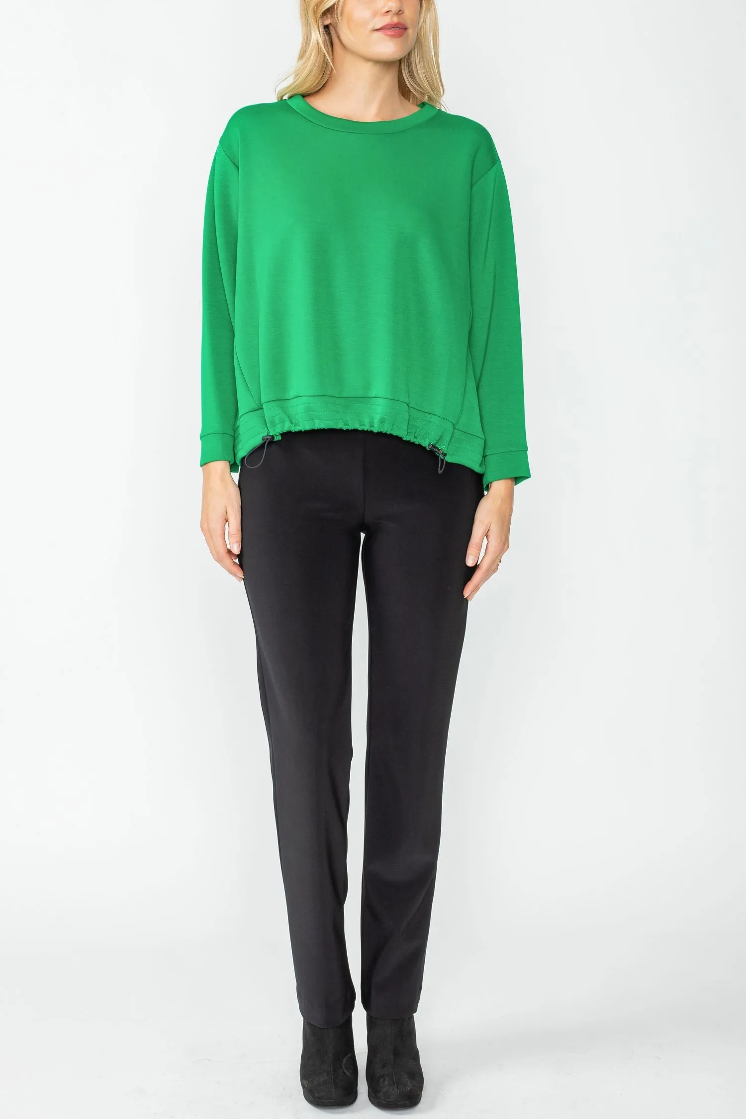 Green Round Neck 3/4 Sleeve Boxy Top