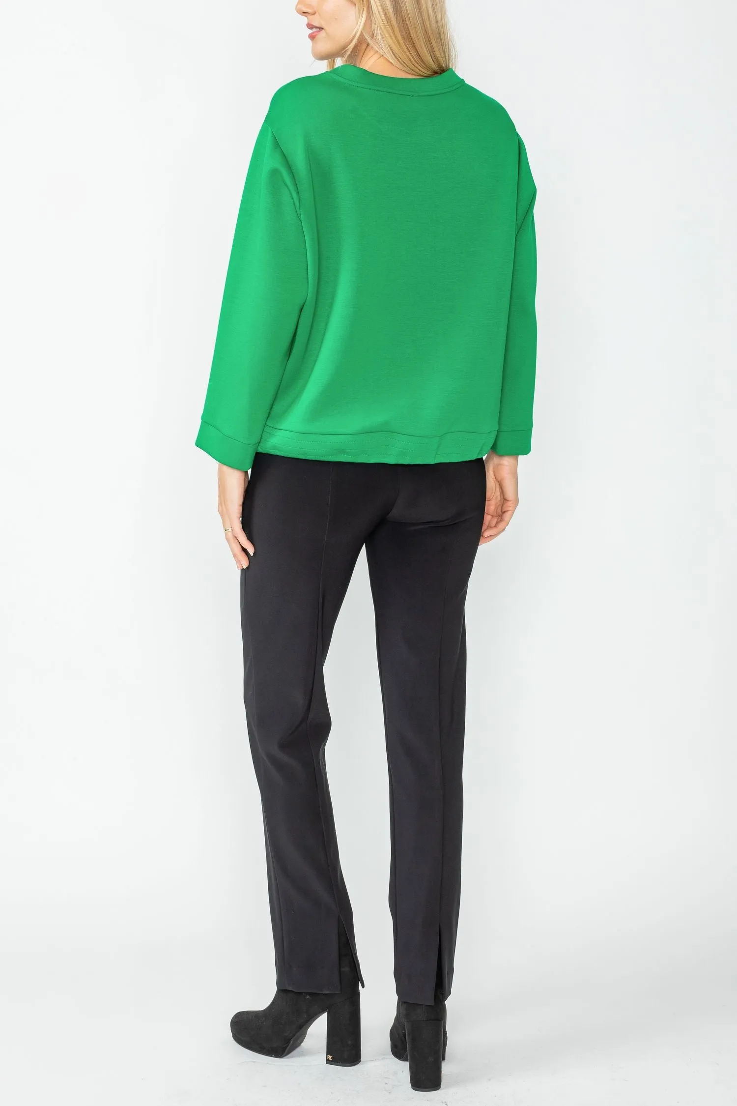 Green Round Neck 3/4 Sleeve Boxy Top