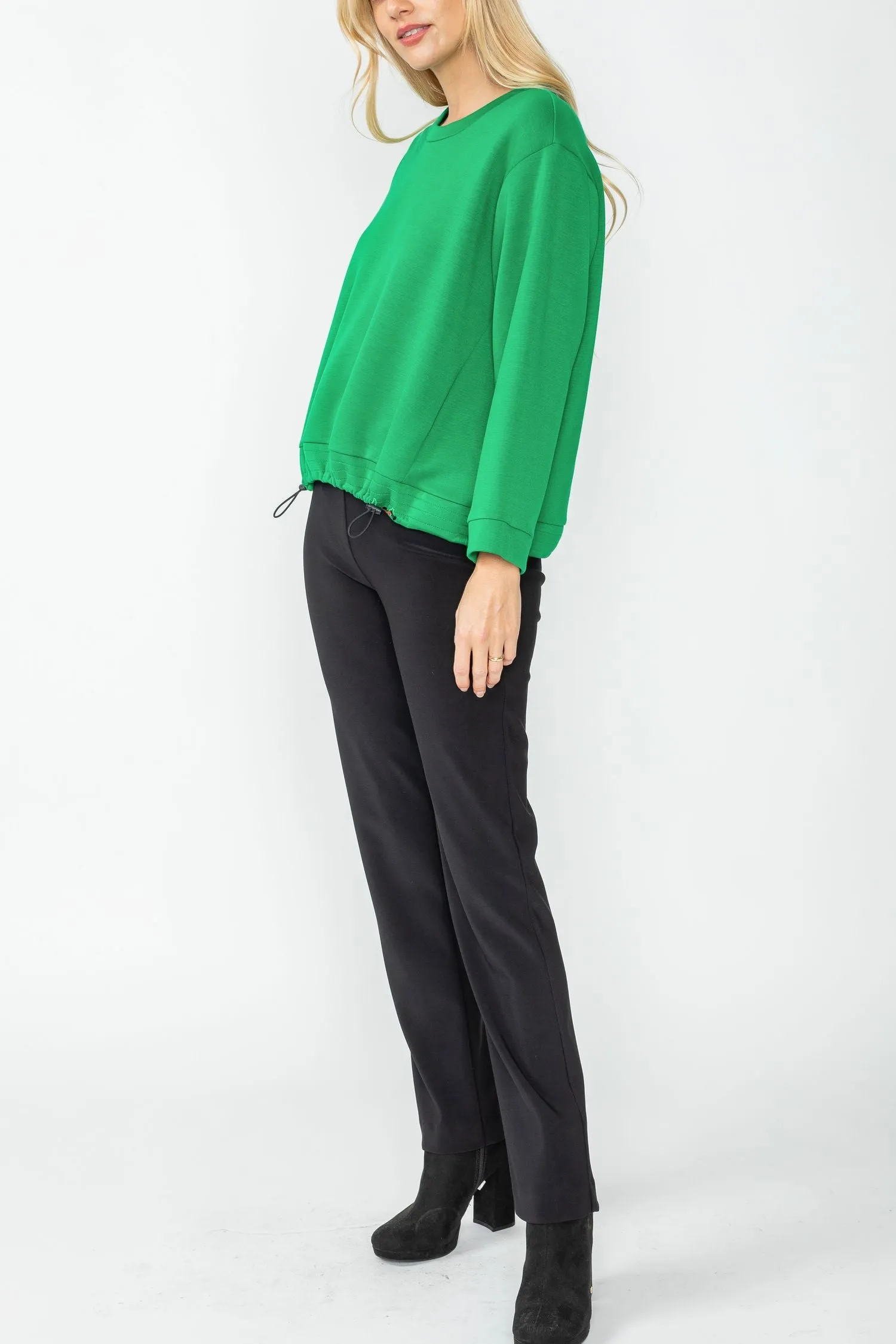 Green Round Neck 3/4 Sleeve Boxy Top