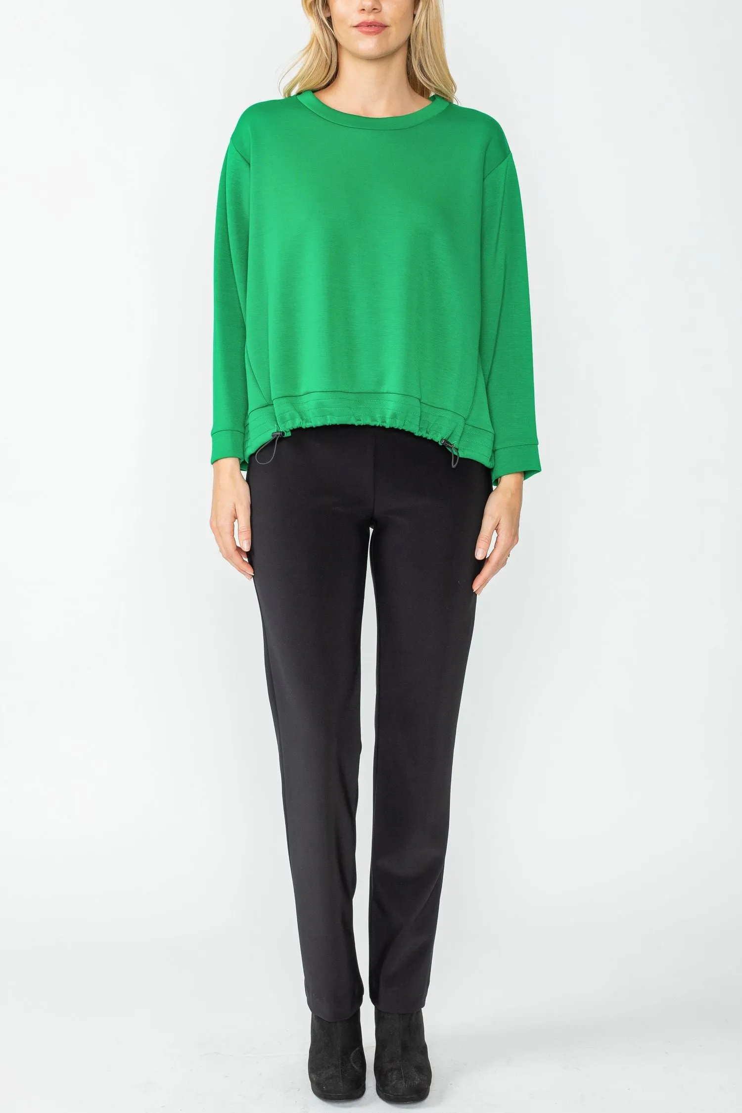 Green Round Neck 3/4 Sleeve Boxy Top