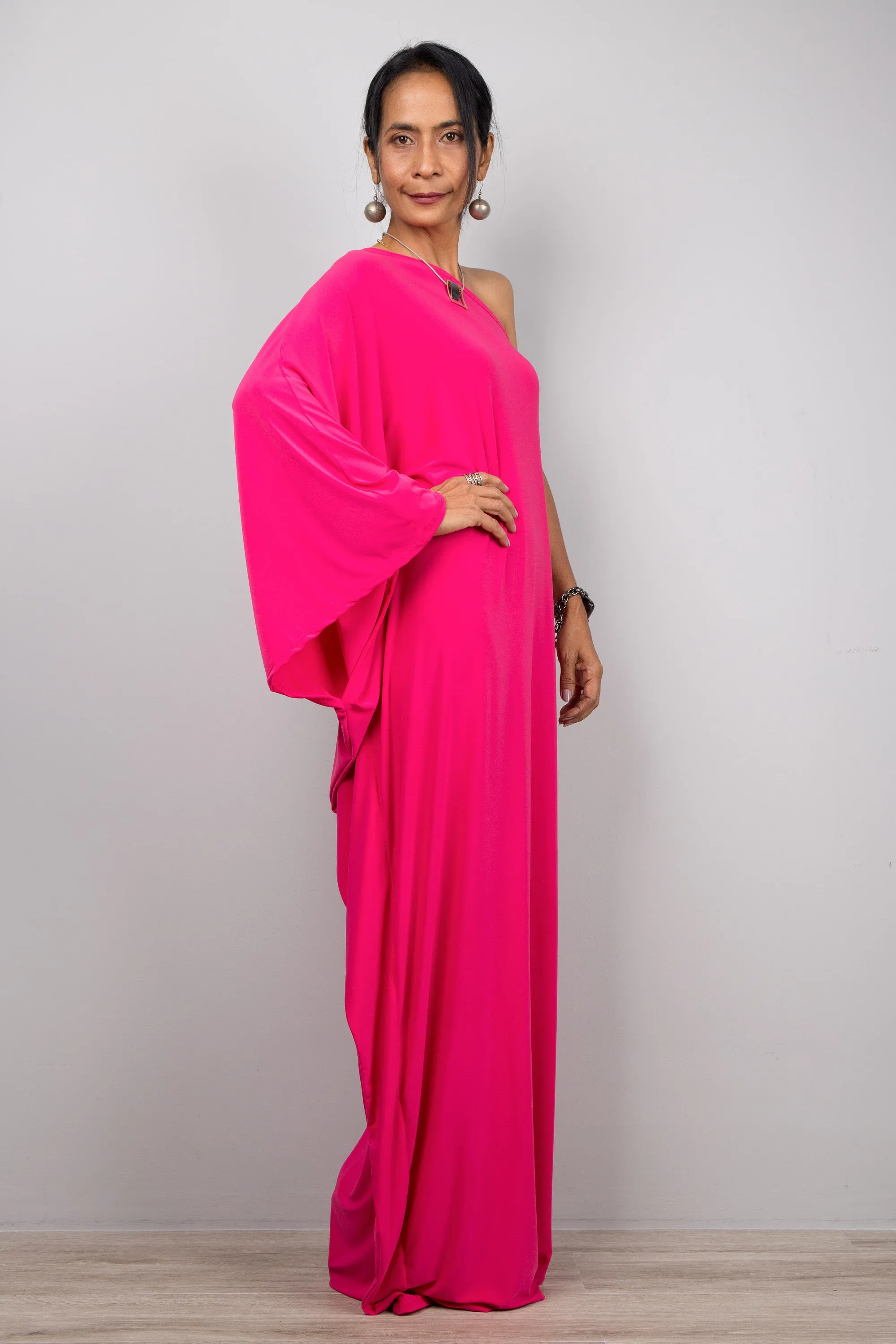 Hot pink one shoulder dress