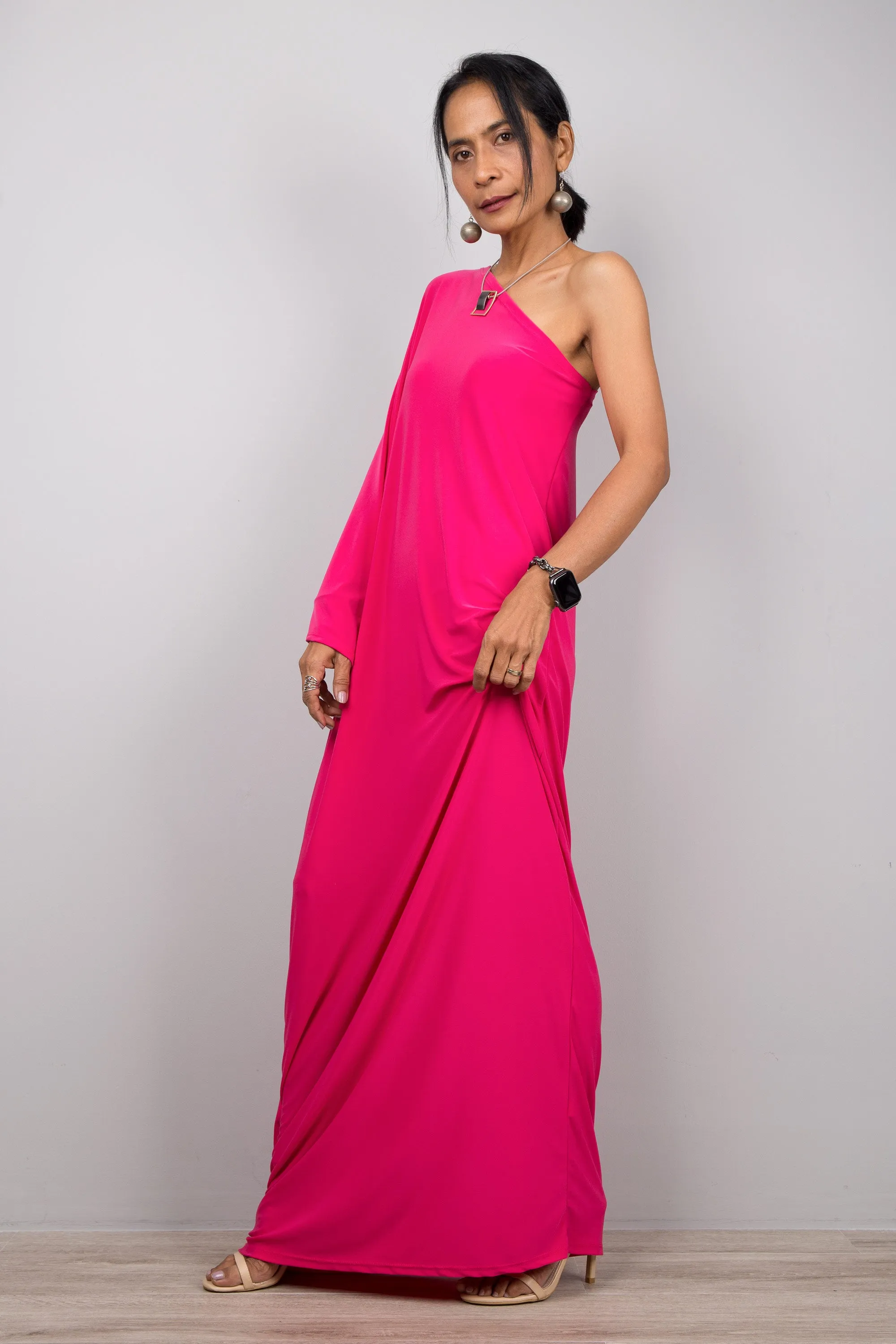 Hot pink one shoulder dress