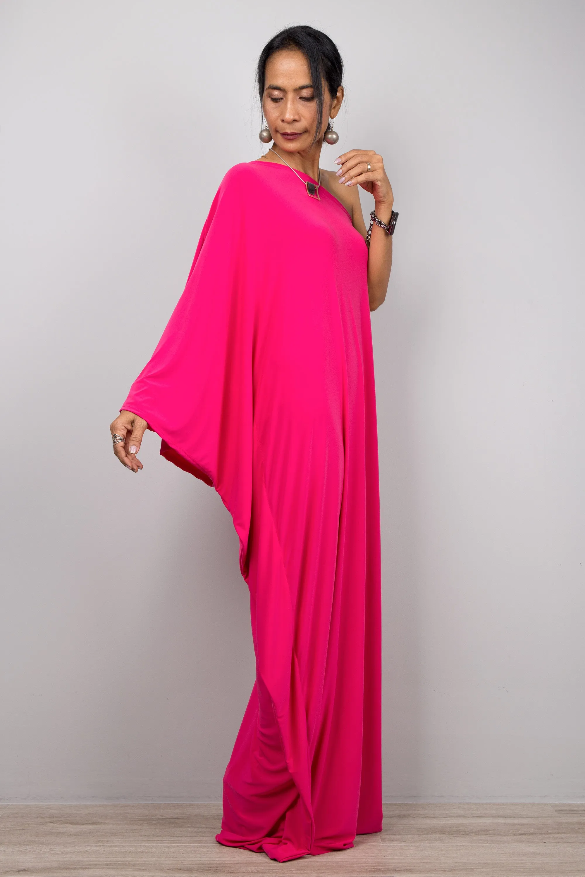 Hot pink one shoulder dress