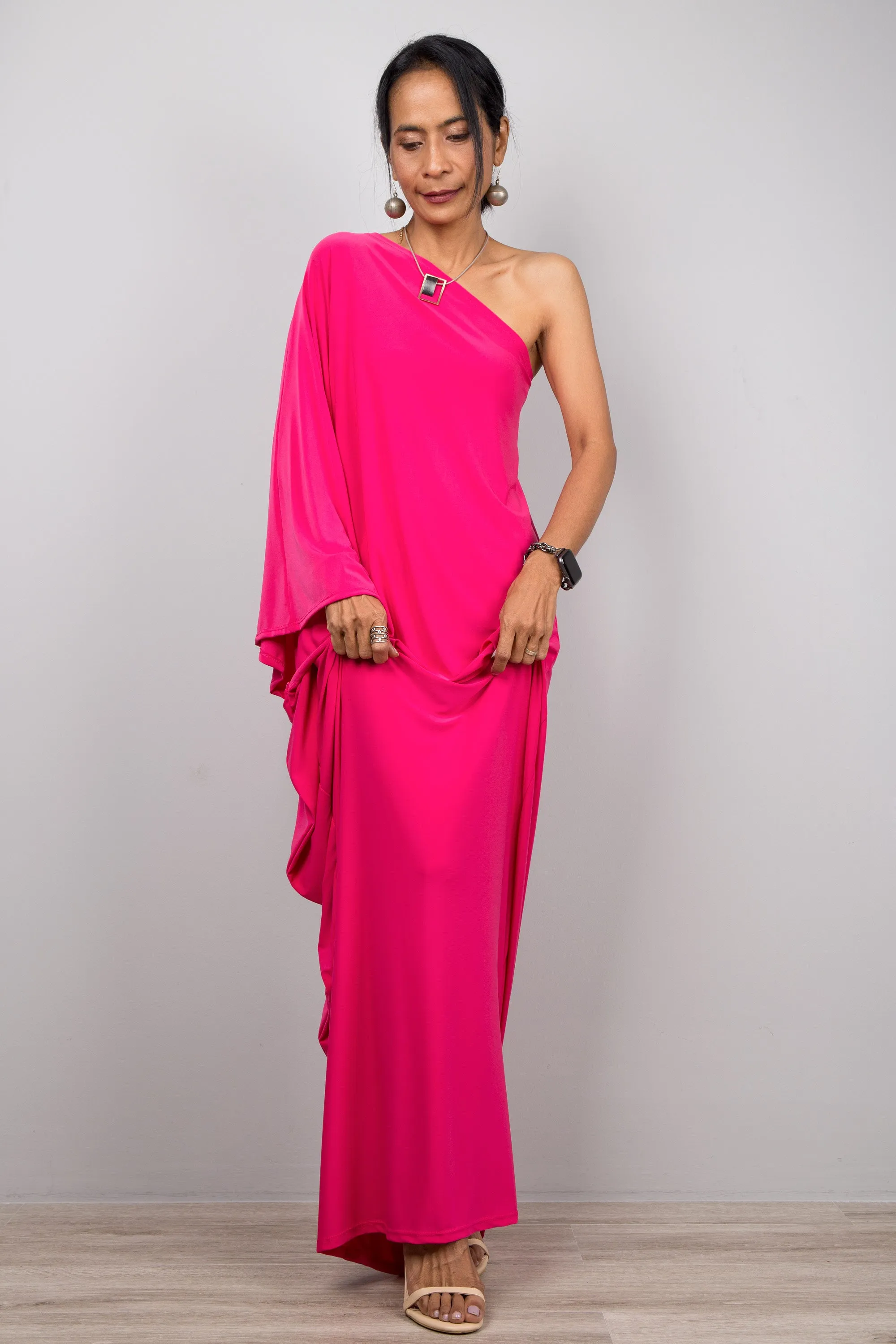 Hot pink one shoulder dress