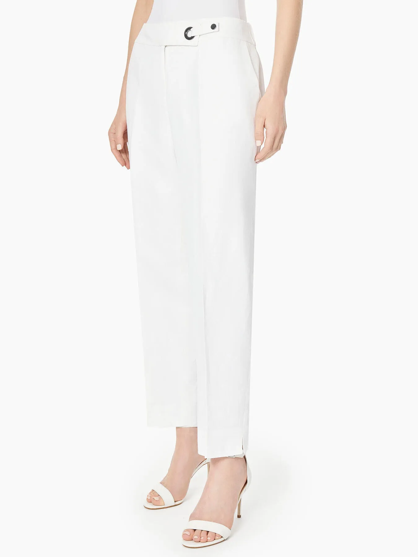 Linen Blend Buckle Detail Straight Leg Pants