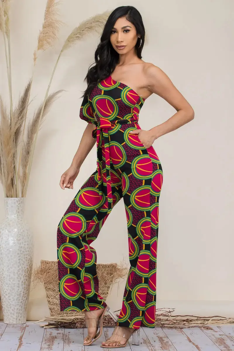 Multi Print One Shoulder Jumpsuit