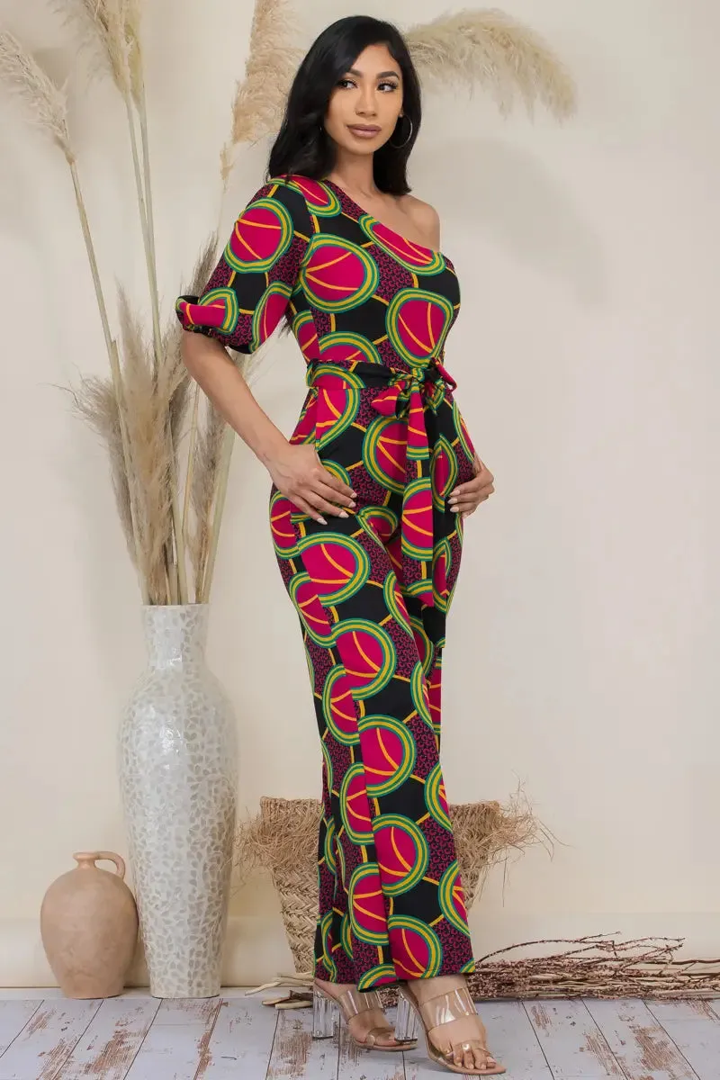 Multi Print One Shoulder Jumpsuit