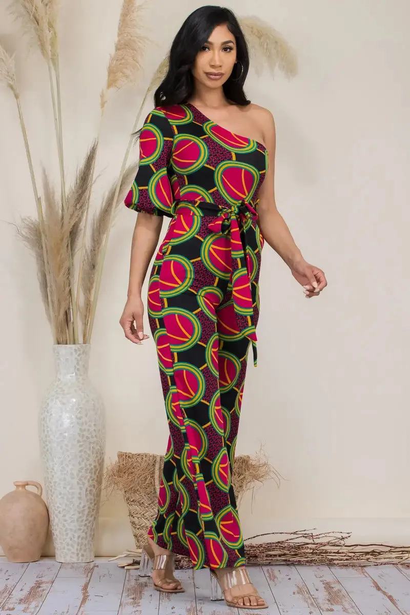 Multi Print One Shoulder Jumpsuit