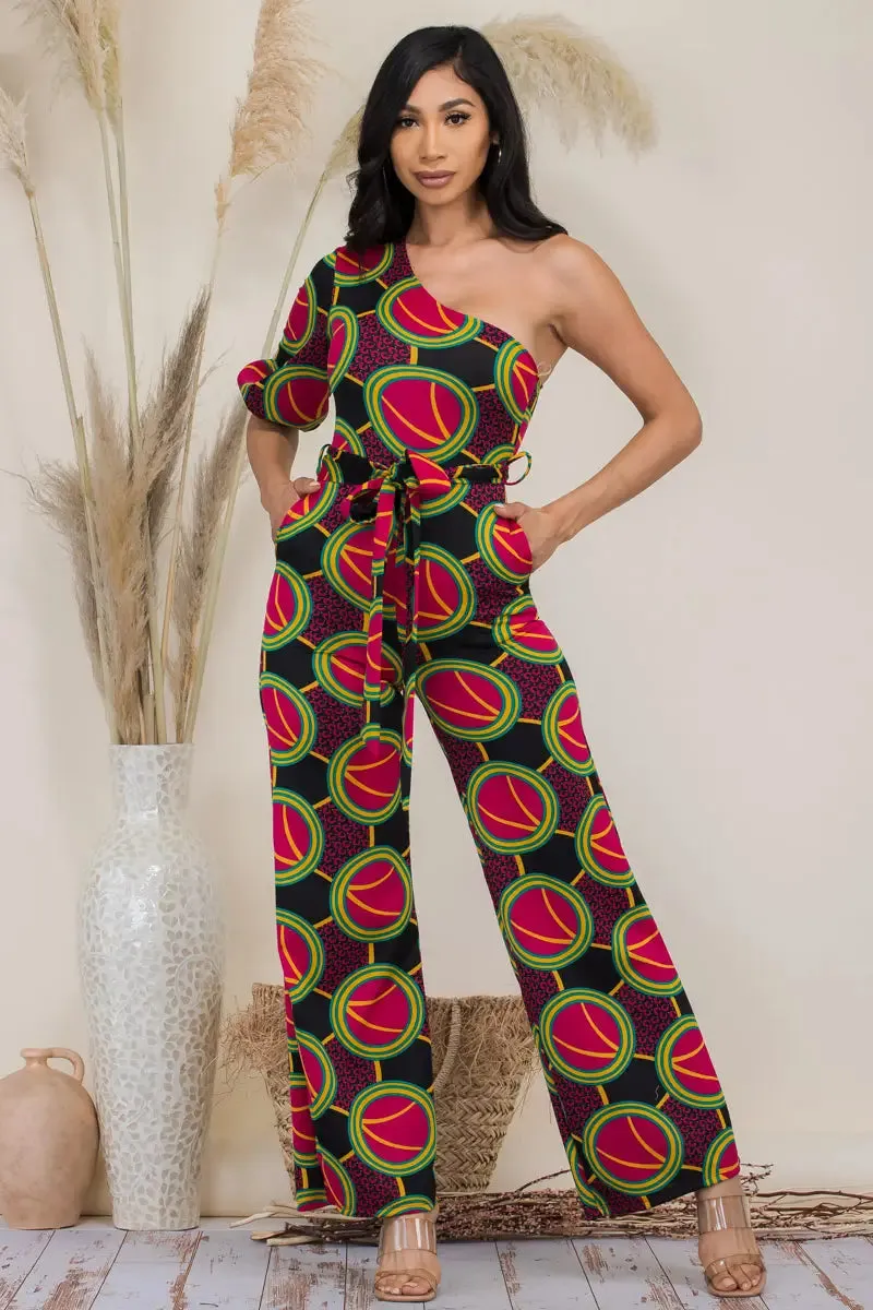 Multi Print One Shoulder Jumpsuit