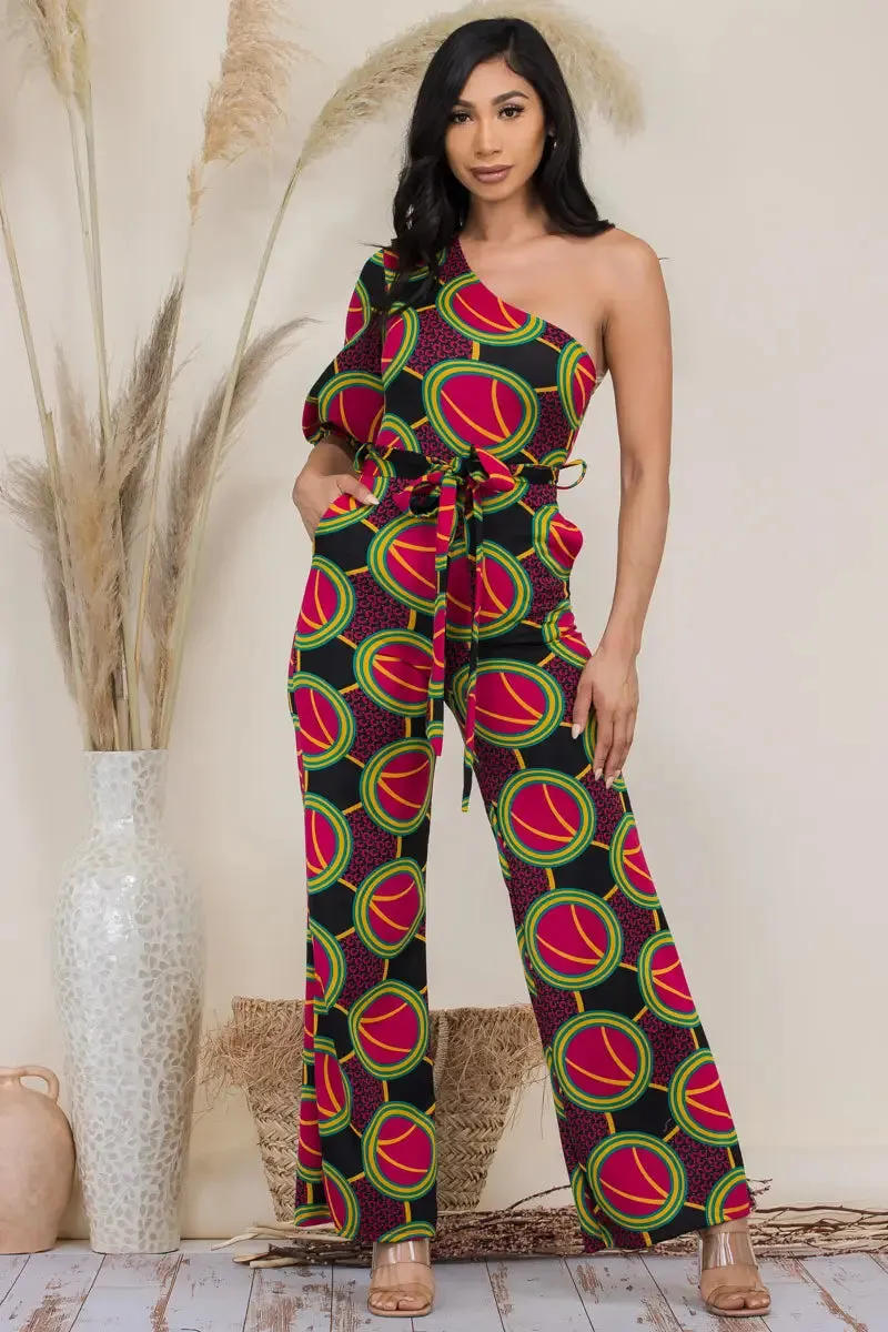 Multi Print One Shoulder Jumpsuit