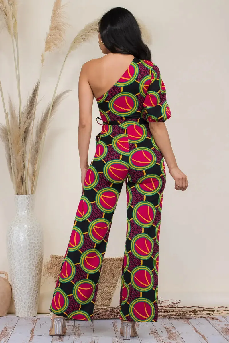 Multi Print One Shoulder Jumpsuit