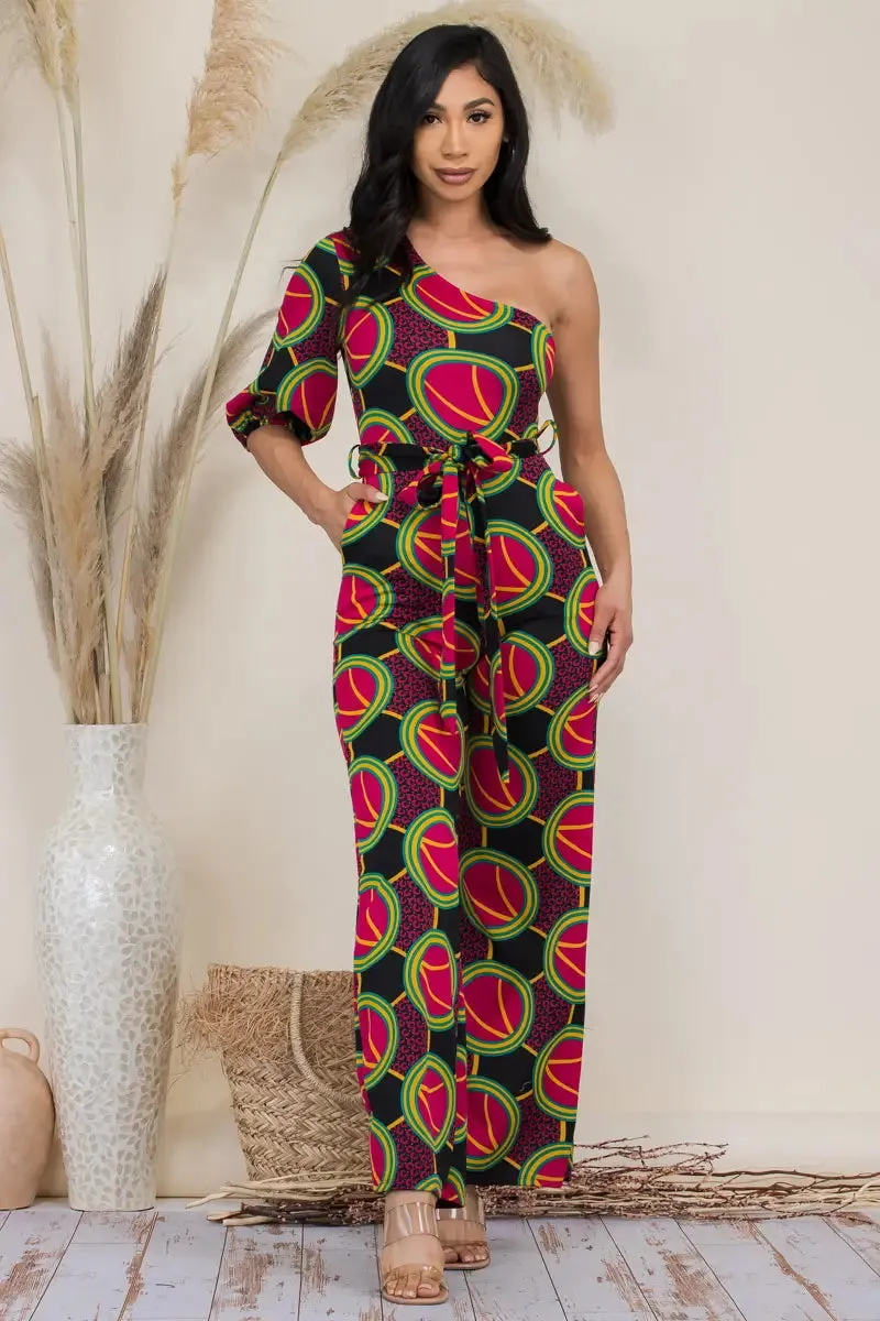 Multi Print One Shoulder Jumpsuit