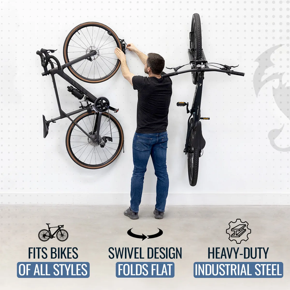 OUTLET | Swivel Mount Bike Storage Rack | 4 Bicycle | Garage Wall Hook | Mud