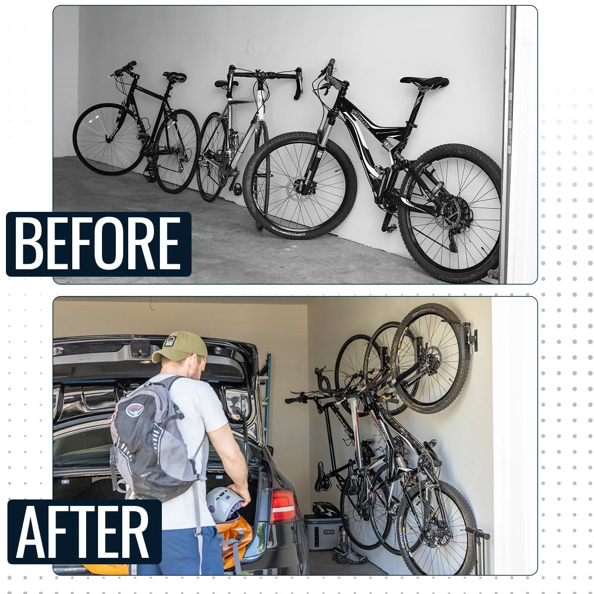 OUTLET | Swivel Mount Bike Storage Rack | 4 Bicycle | Garage Wall Hook | Mud