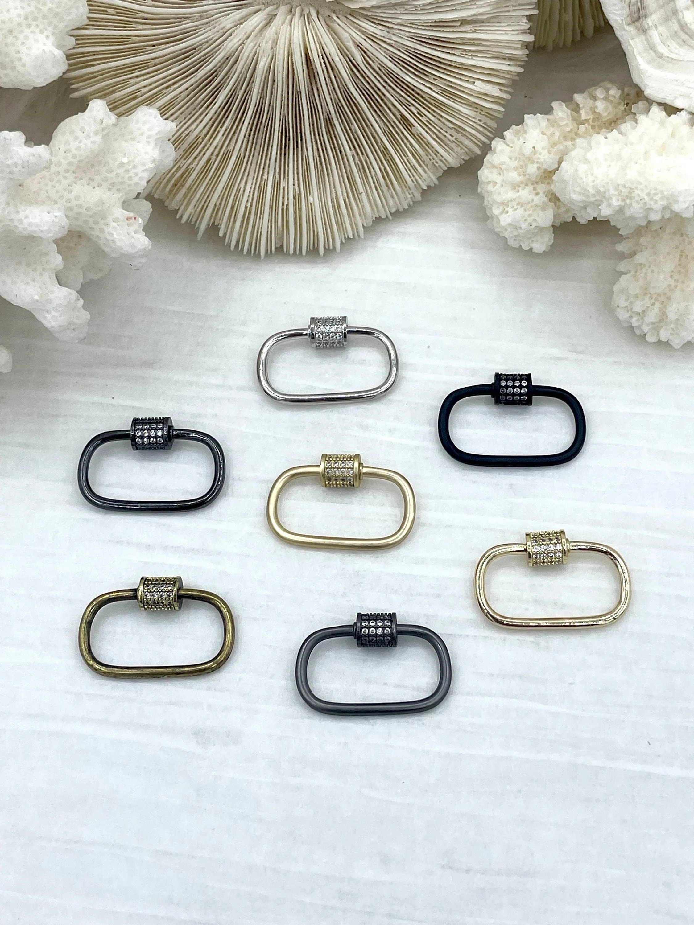 Oval Carabiner lock clasp. Mixed Metals, Brass Carabiner Screw Clasp, Carabiner Screw Pendant, Screw Connector Lock. Matte Gun, Matte Gold