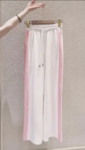 Pink Striped High-Waisted Wide Leg Loose Casual Pants