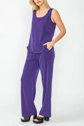 Plum Wide Leg Long Pants & Scoop Neck Tank Top