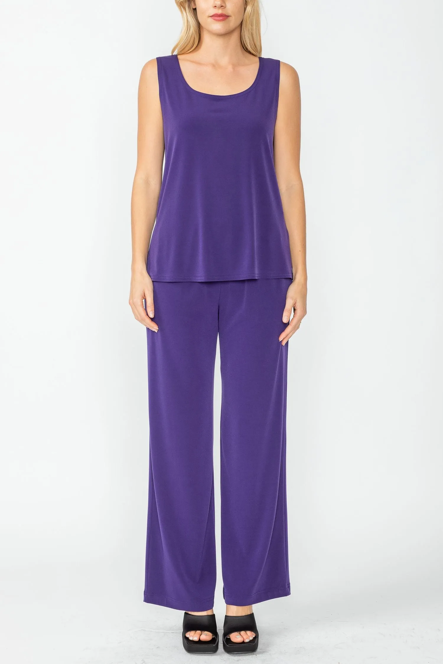 Plum Wide Leg Long Pants & Scoop Neck Tank Top