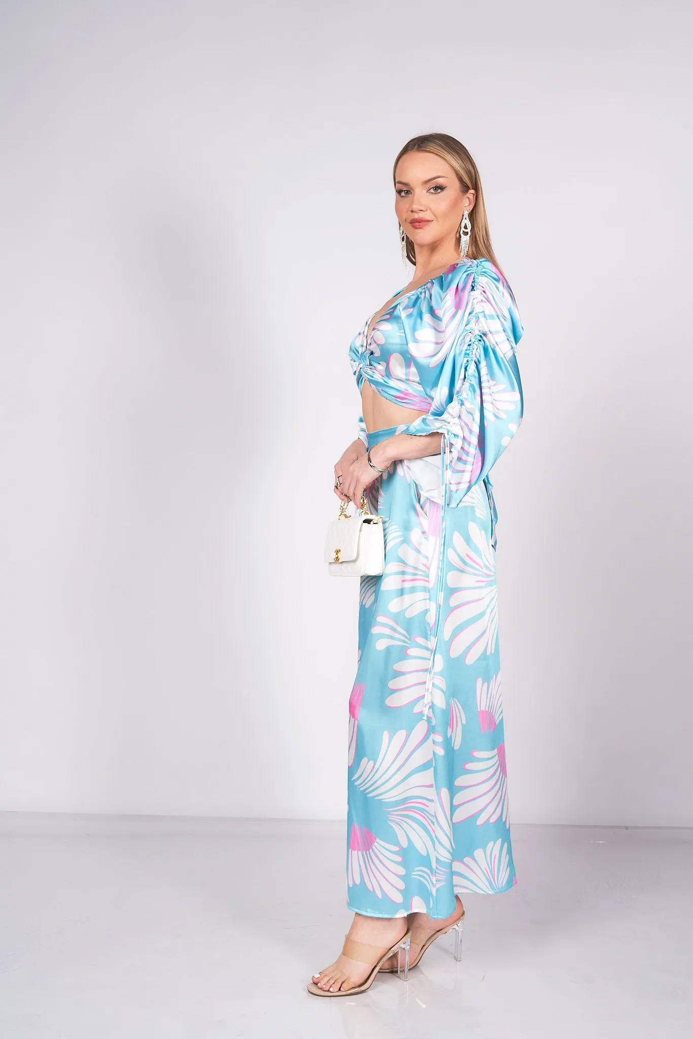 Printed Satin Top and Pants Set