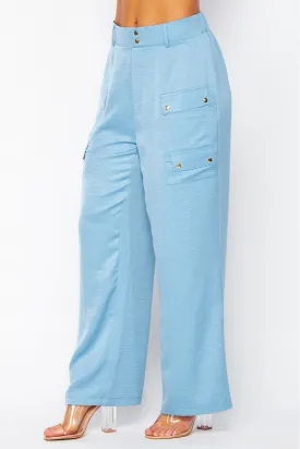 Satin Cargo Pocket Wide Leg Pants