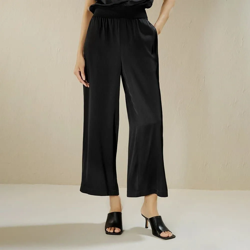 Silk Wide Leg Cropped Pants - Luxurious 22 Momme Silk Double Georgette - Stylish and Comfortable