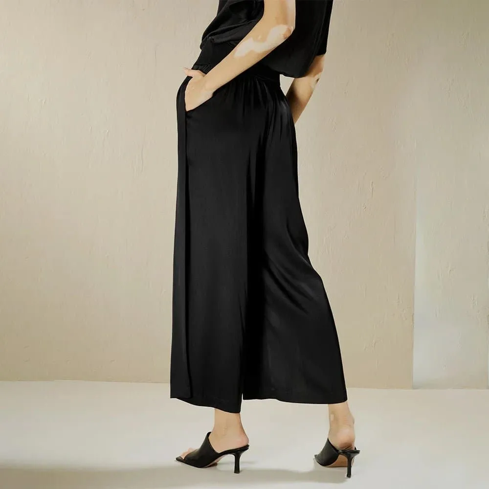 Silk Wide Leg Cropped Pants - Luxurious 22 Momme Silk Double Georgette - Stylish and Comfortable