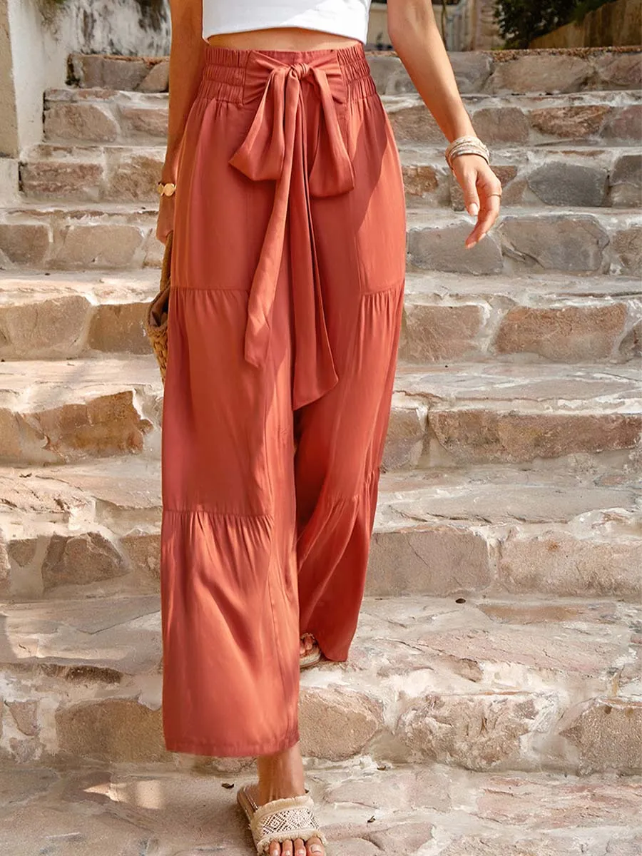 Solid Casual Wide Leg Pants