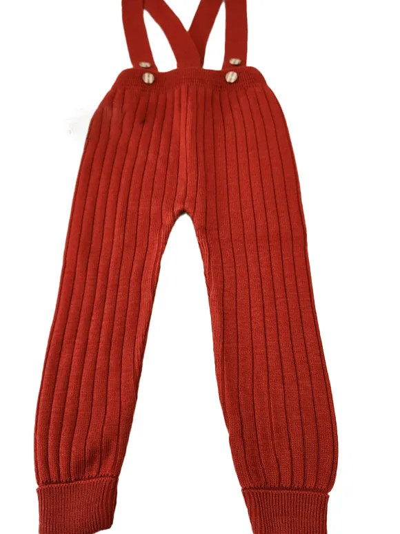 Toddler Knit Pants with Suspenders Rolled Leg Cuff Detailing - Comfortable Pull On Pants for Girls & Boys