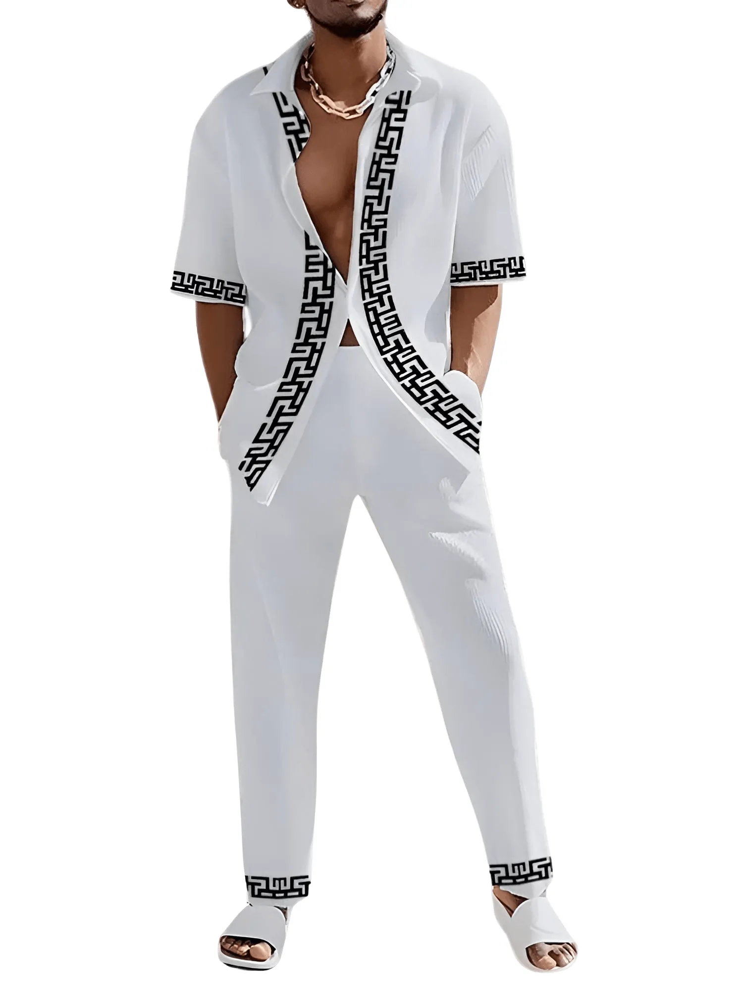 Two-Piece Summer Men's Short Sleeve Shirt & Pants Casual Suit Set