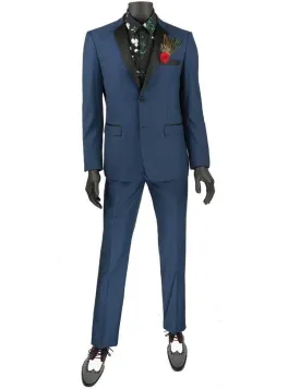 Ultra Slim Fit Blue with Black Lapel 2 Piece Tuxedo