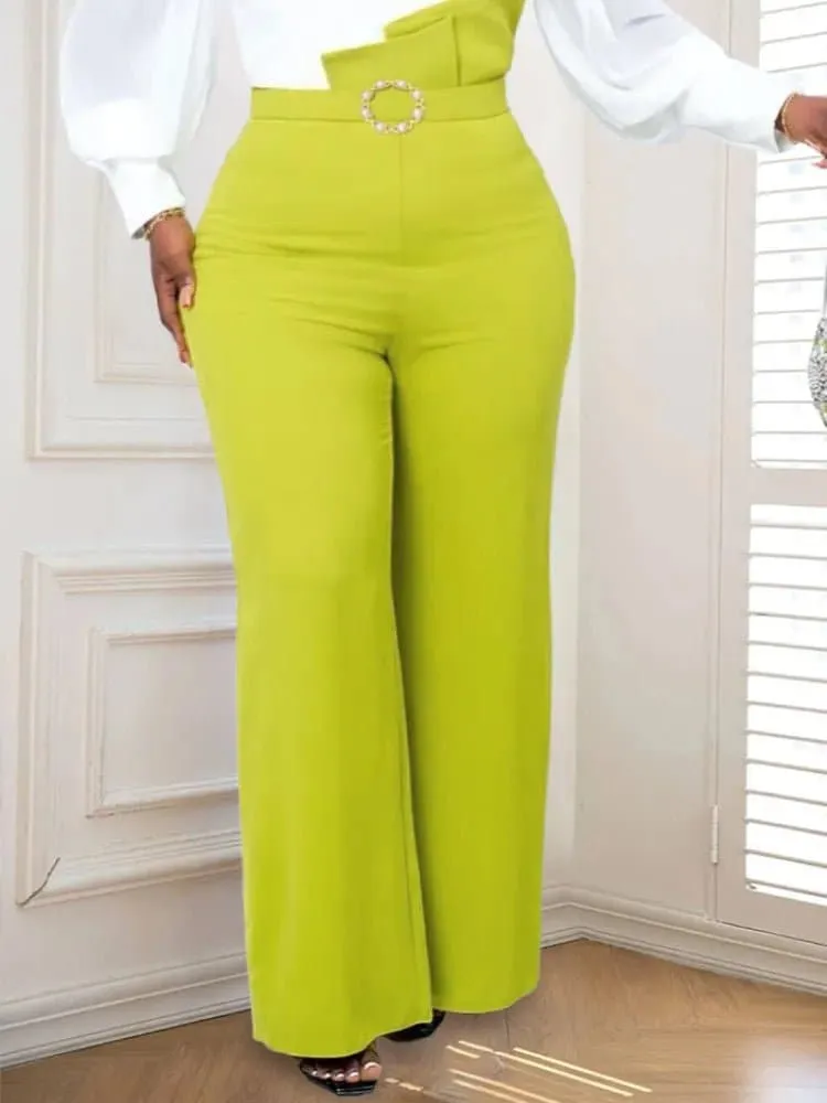 Wide Leg Office Lady Trousers - Trendy and Flattering Full-Length Pants