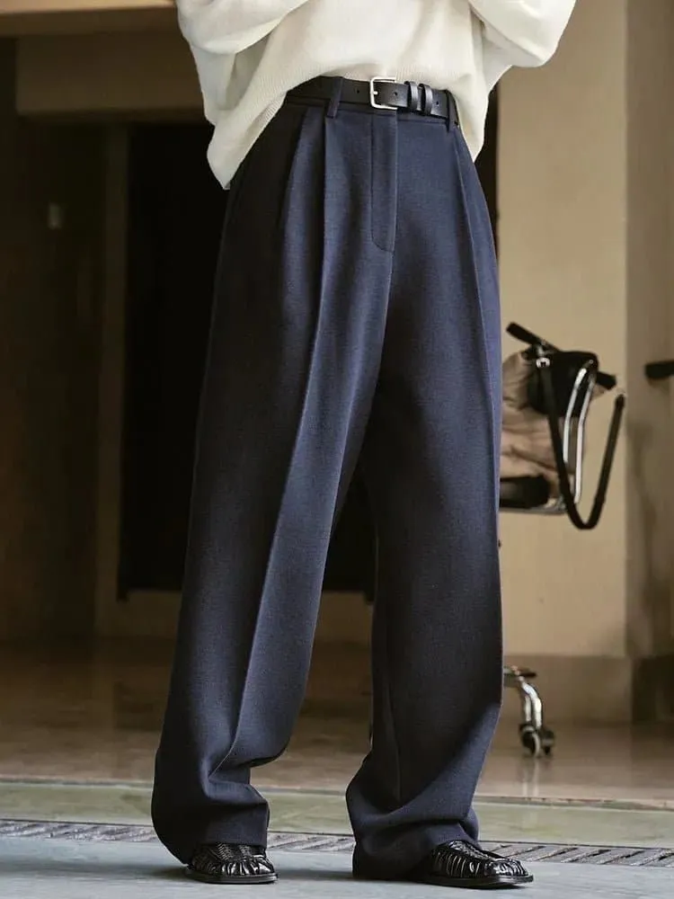 Wide Leg Woolen Pants - High Waist, Warm Winter Fashion